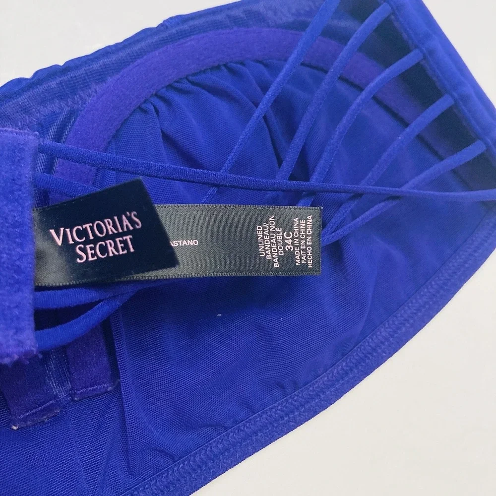 Victoria's Secret Bandeau Strapless Unlined Bra Women 34C Blue Strappy Cage Back